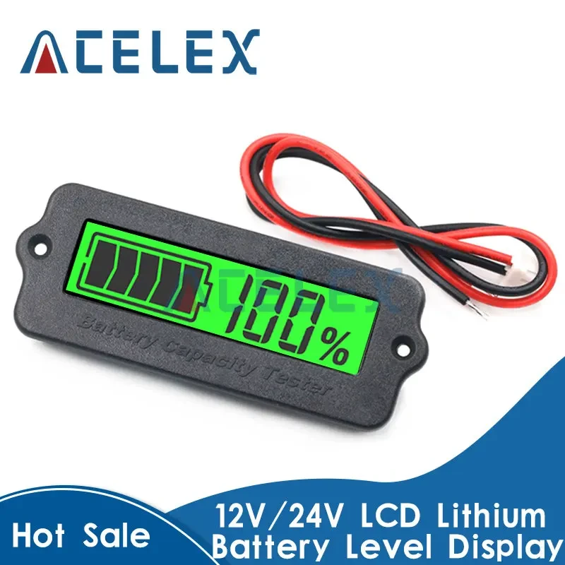 Blue Green 12V LY6W Lead Acid Battery Capacity Indicator LCD Digit Display Meter Lithium Battery Power Detector Tester Voltmeter