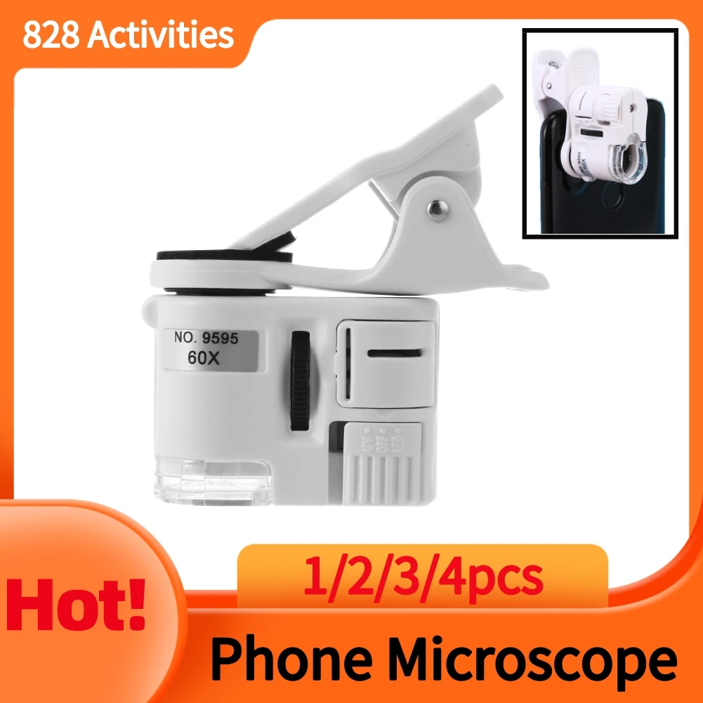 Microscope 60X Phone Digital Microscope Camera with LED Light Phone Universal Mobile Magnifying Lens Macro Zoom Camera Clip