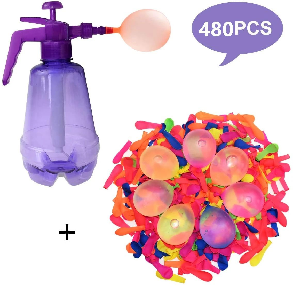 Funny Water Balloon Pumping Station with 480 Water Balloons and Water Pump Inflation Ball for Kids Birthday Bomb Random Color