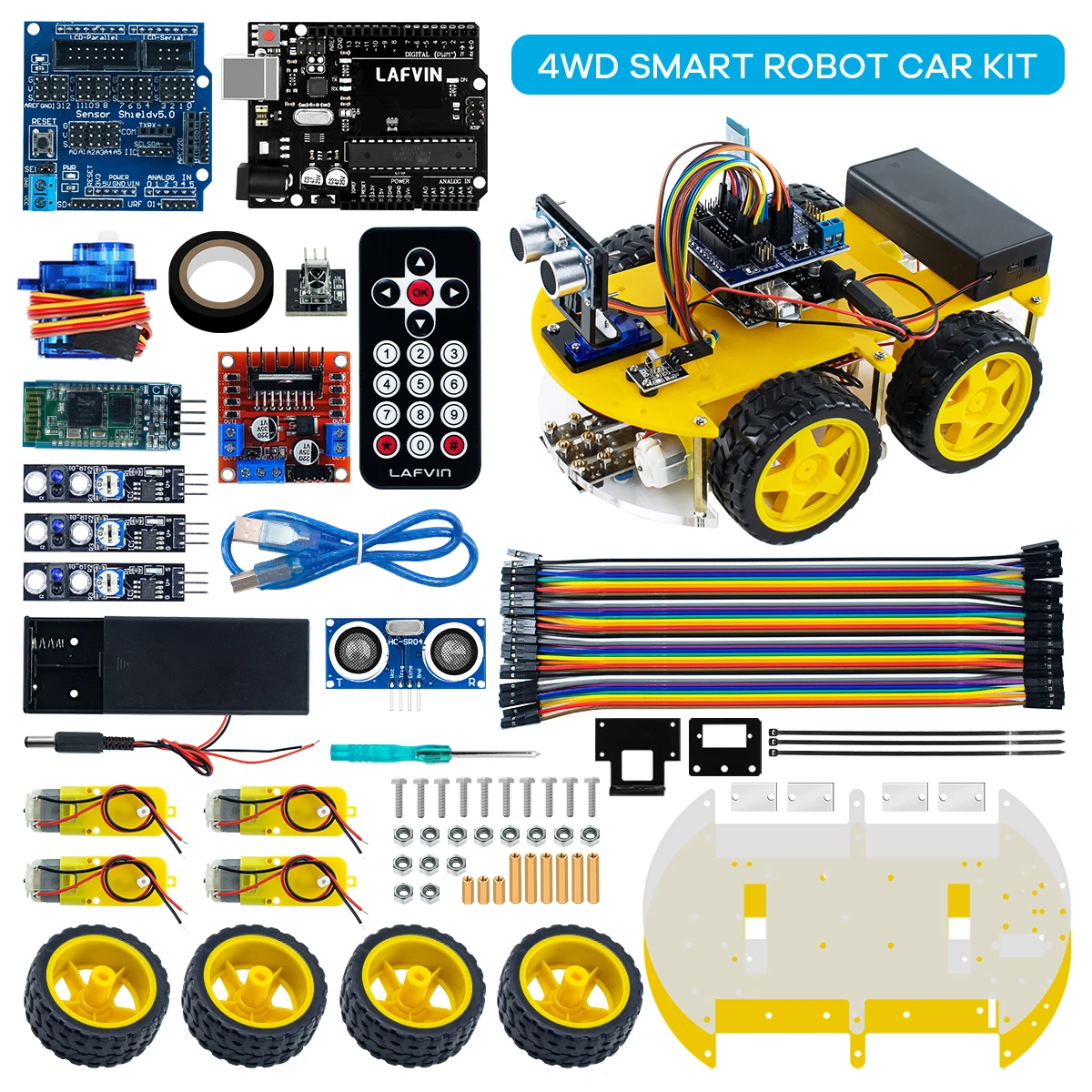 LAFVIN Smart Robot Car Kit for UNO R3 for Arduino with Ultrasonic Sensor, Bluetooth Module, IR Control, Line Tracking, Tutorial