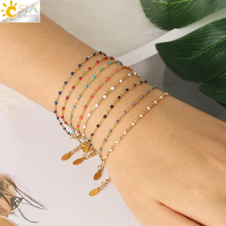 CSJA Luxury Stainless Steel Bracelets for Woman Golden Color Link Chain Beads Ladies Bracelet Femme 2021 Jewelry Pulseira S570