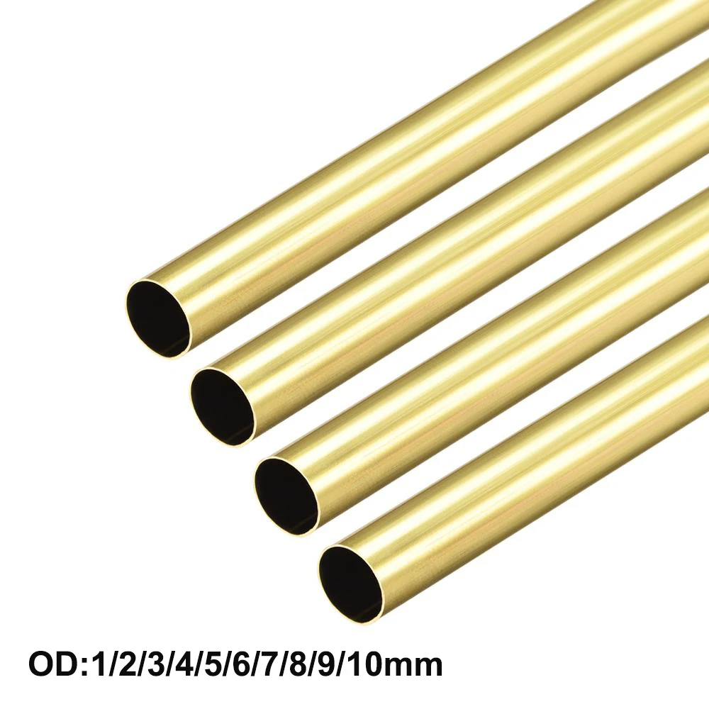 Uxcell 3pcs 1mm 2mm 3mm 4mm 5mm 6mm 7mm 8mm 9mm 10mm OD Brass Round Tube 0.2mm ID Seamless Straight Pipe Tubing 300mm Length