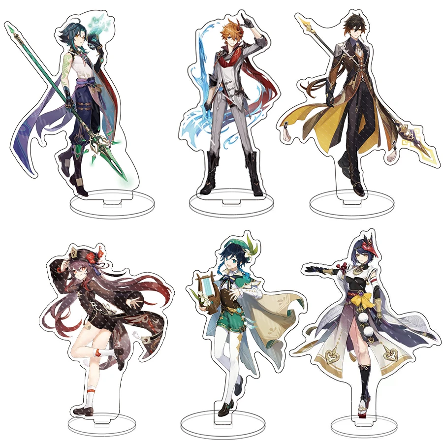 Anime Figure Genshin Impact Diluc Venti Klee Zhongli Cosplay Acrylic Stand Model Plate Desk Decor Standing Sign Keychain Gifts