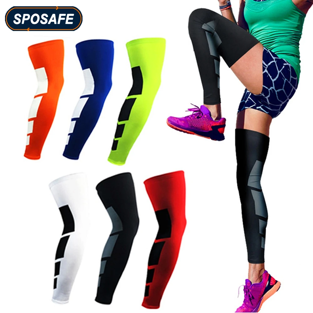 1Pc Sports Anti-slip Full Length Compression Leg Sleeves Calf Shin Splint Support Protector for Cycling Running Basketball Golf