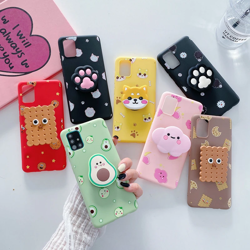 3D Cute Cartoon Phone Holder Case For Samsung Galaxy A51 A71 A32 A52 A72 4G 5G Cute Silicone Anime Soft Girl Stand Cover