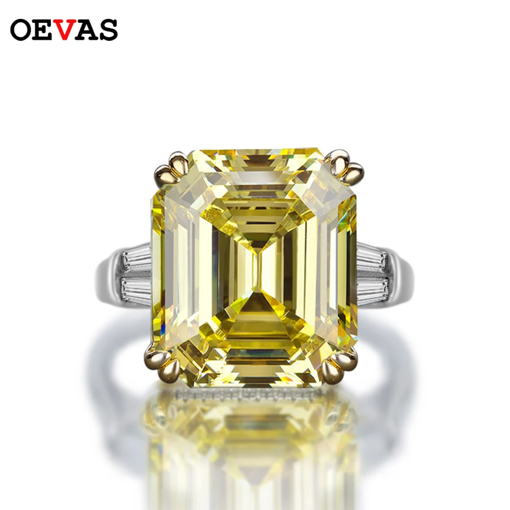 OEVAS Luxury Big Square Pink Yellow White AAAAA+ Zicon S925 Sterling Silver Wedding Rings Girls Birthday Stone Jewelry Dropship