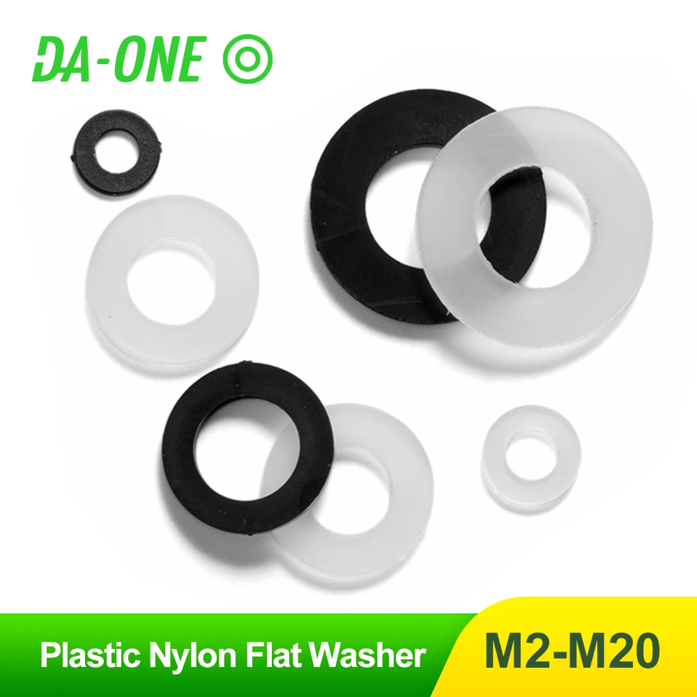 M2 M2.5 M3 M4 M5 M6 M8 M10 M12 M14 M16 M18 M20 White Black Nylon Plastic Flat Washer Plane Spacer Insulation Seals Gasket Ring