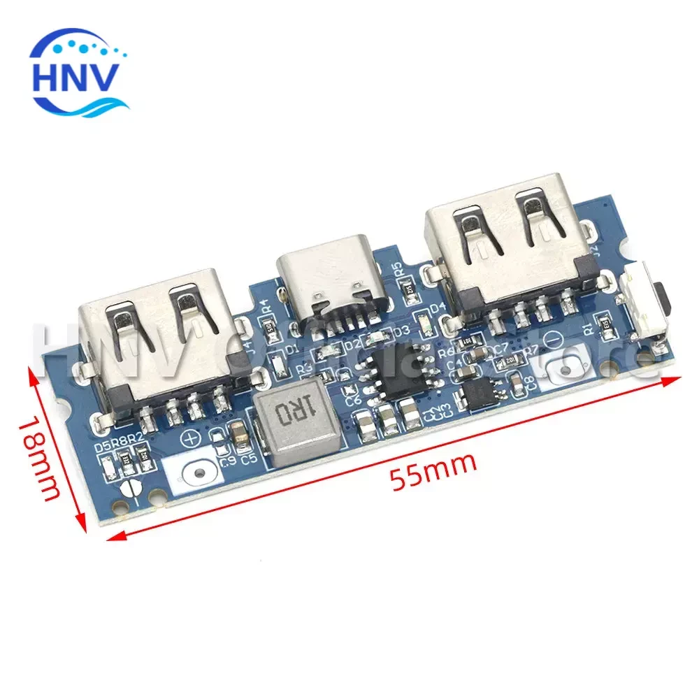 HNV Lithium Battery Charger Board LED Dual USB 5V 2.4A Micro/Type-C USB Mobile Power Bank 18650 Charging Module