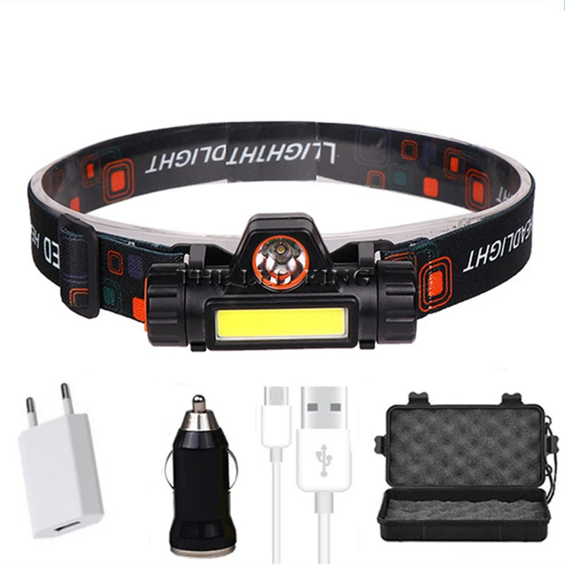 Waterproof LED headlamp COB+Q5 work light 2 light mode with magnet headlight built-in 18650 battery suit for fishing, camping