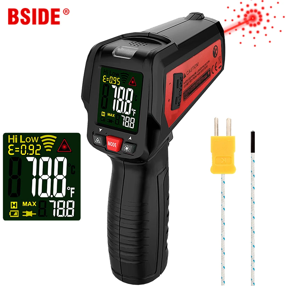 Digital Infrared Thermometer BSIDE BTM11 IR-LCD Color screen Temperature Meter -50~580 Non-contact Laser Thermometers Pyrometer