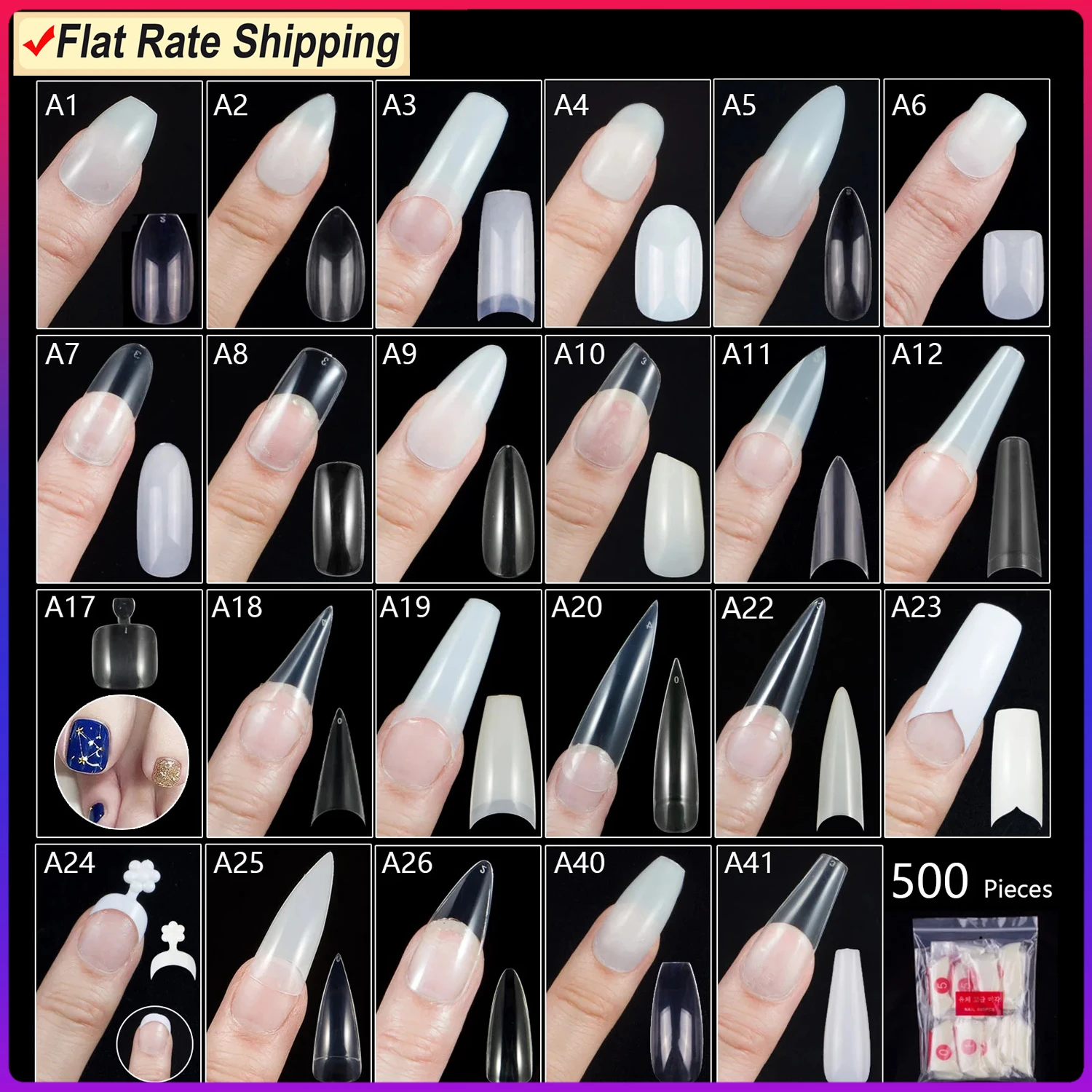 500 Pieces Of Ballerina Stiletto Coffin Rounded Square False Nail Tips Manicure Fake Nail Tips Long False Nails Short Nail Tips