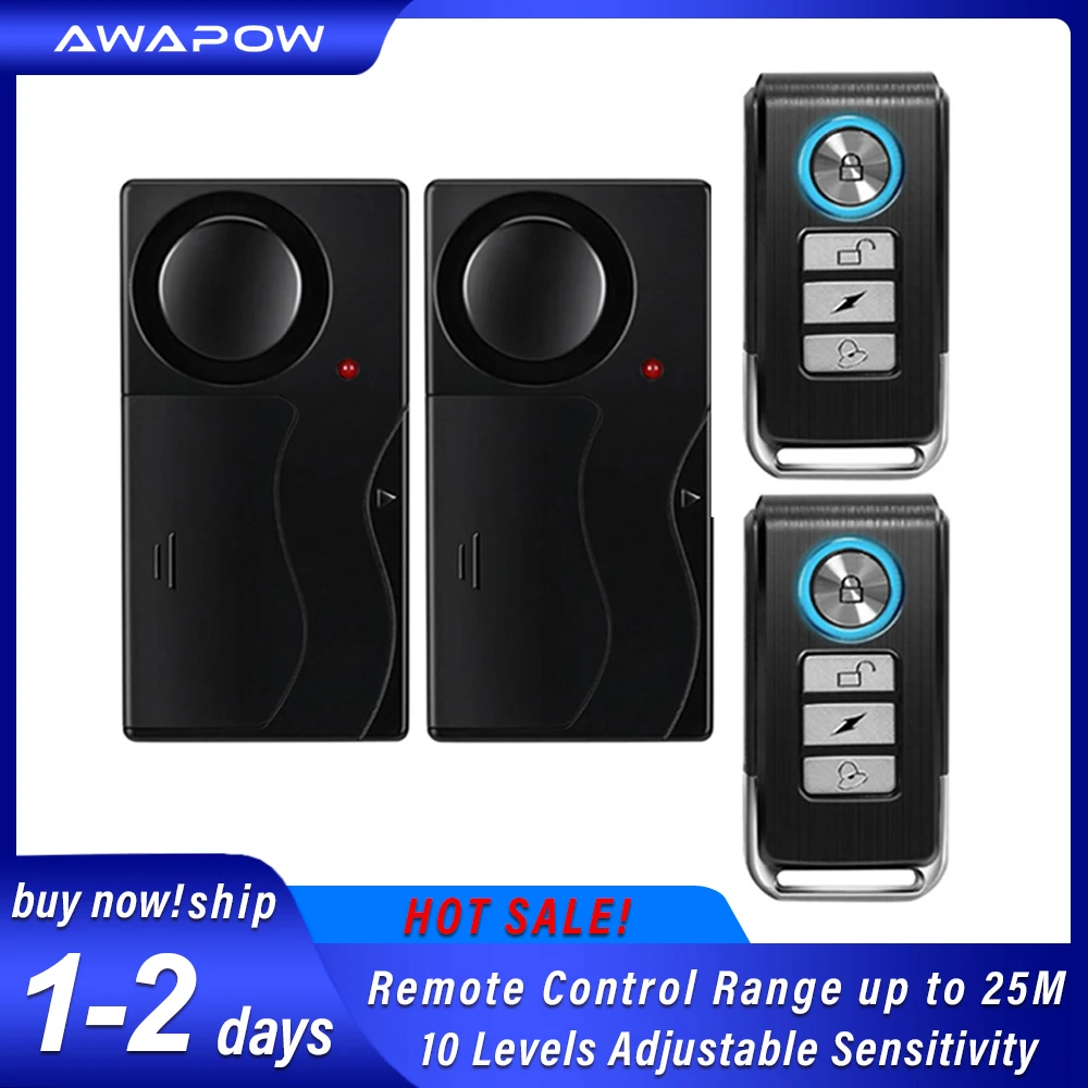 Awapow Wireless Vibration Bike Alarm With Remote Control Anti-Theft Alarm 110dB Loud Bike Door Window Alarm Home Safety System