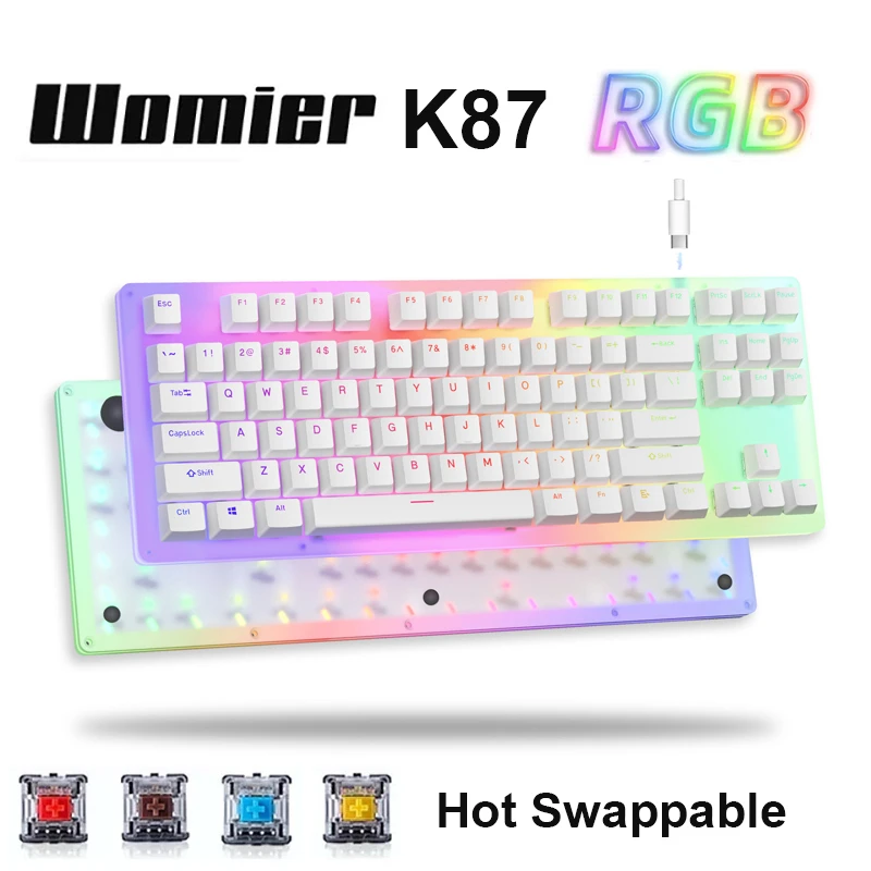 Womier Gamakay K66 87 61 Keys Hot Swappable Mechanical Gaming Keyboard Type C Wired RGB Backlit Gateron Switch Crystalline Base
