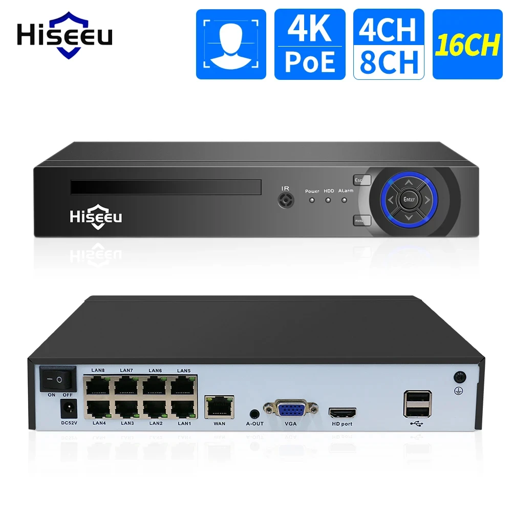 Hiseeu H.265 4/8CH POE NVR Security IP Camera Video Surveillance CCTV System P2P 5MP2MP Network Video Recorder Face Detect