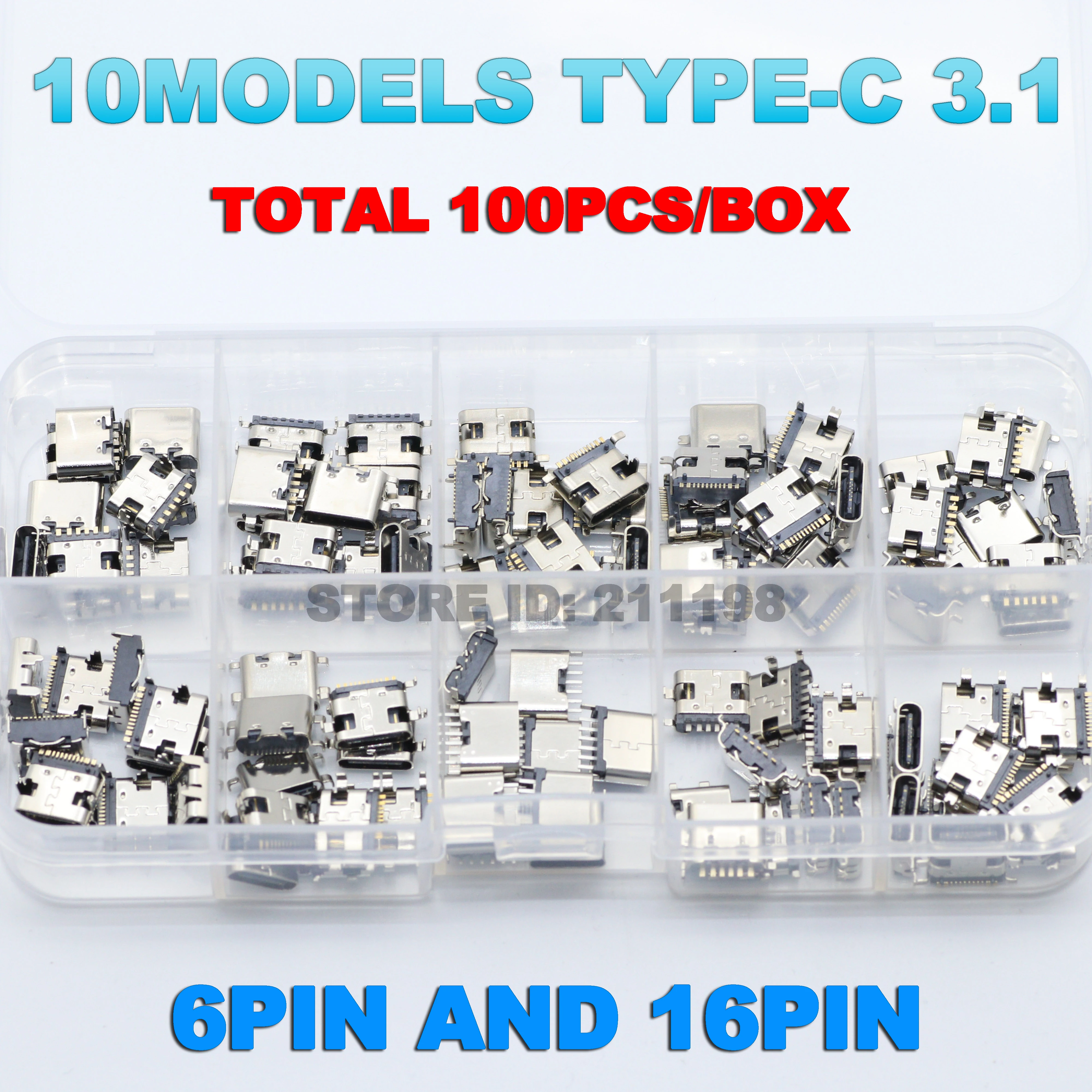 100Pcs/Lot 10Models Type-C Usb Charging Dock Connectors Mix 6Pin And 16Pin Use For Mobile Phone And Digital Product Repair Kits