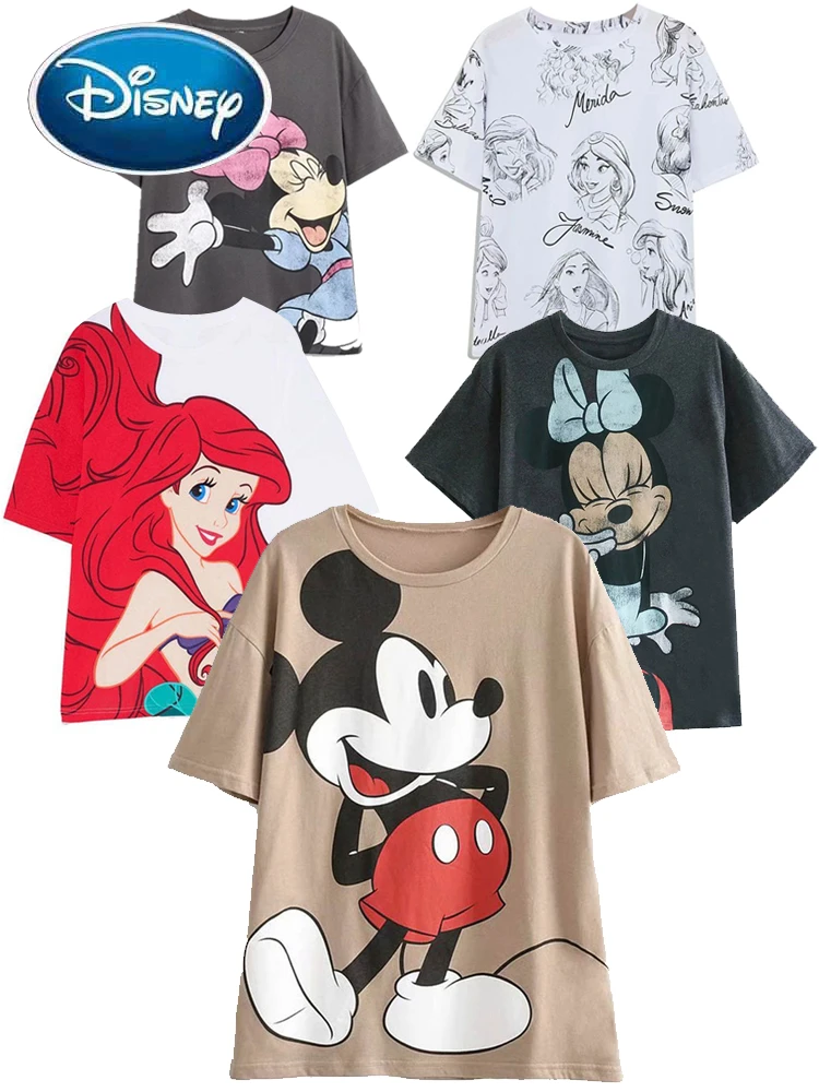 Disney T-Shirt Mickey Mouse Winnie the Pooh Bear Bambi Peter Pan Fairies Daisy Duck Dumbo Cartoon Print Women Cotton Tee Tops