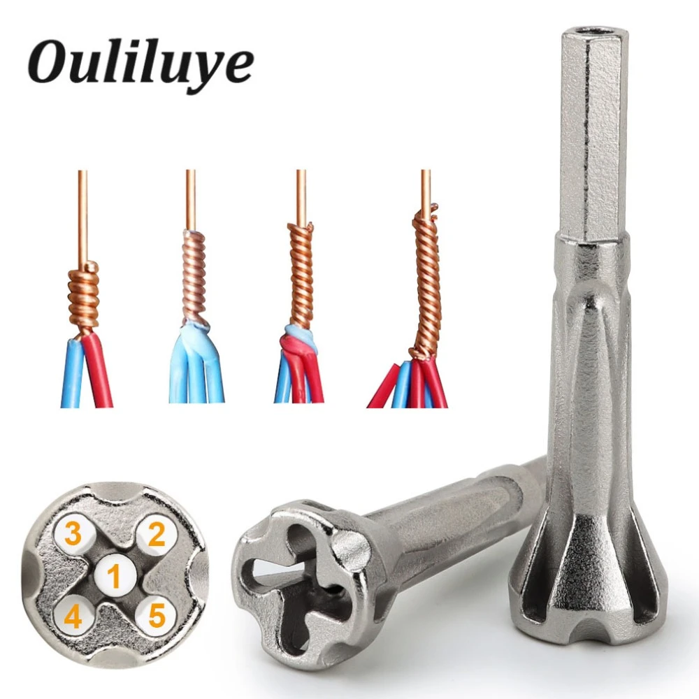 2.5/4 Square Automatic 5 Wire Universal Parallel Electrical Cable Wire Quick Connector Metal Drill Bit Stripping Twist Wire Tool