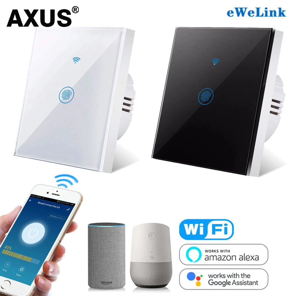AXUS 220V Smart Life Wireless Wall Switch WiFi Smart Light Touch Switch EU Standard Alexa Google Home ewelink 1/2/3 Gang 1 Way