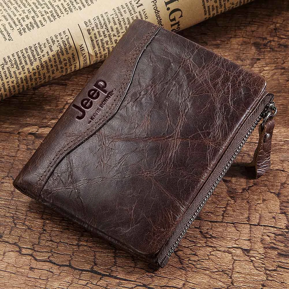 New RFID Men Wallet Blocking Protection Anti-Theft Scan Male Leather Biflod Short Wallet Zipper Coin Case Pouch Casual Money Bag