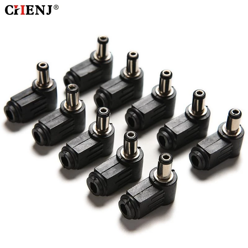 Black 10PCS 90 Degree Right Angle 2.1x5.5mm 2.1mm DC Power Cable Male Plug Socket Soldering Cord Tip Adapter Connector