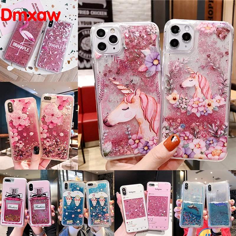 For Samsung Galaxy A21S A11 M31 A21 A31 M21 M30S A51 A71 Soft Cover Floral Unicorn Flamingo Glitter Water Liquid Phone Case