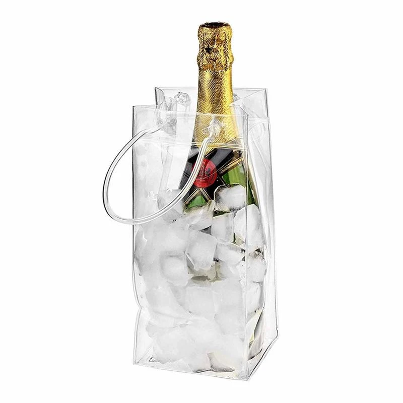 PVC Leakproof Ice Bag ECO Friendly Transparent Ice Pack Portable Ice Bucket Wine Champagne Bottle Chiller with Carry Handle