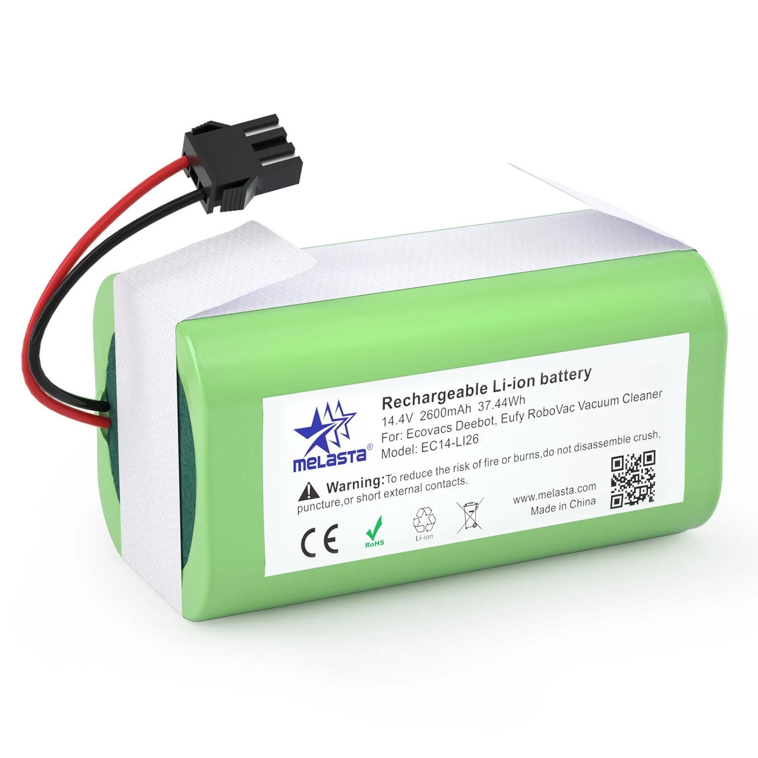 Melasta 14.4V 2600mAh Li-ion Battery for Conga Excellence 990 1090 Ecovacs Deebot N79S N79 DN622 Eufy Robovac 11 11S 12 35C X500