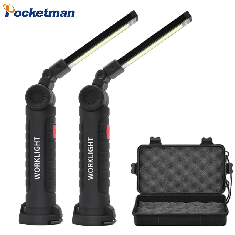 USB Rechargeable With Built-in Battery Set Multi Function Folding Work Light COB LED Camping Torch Flashlight