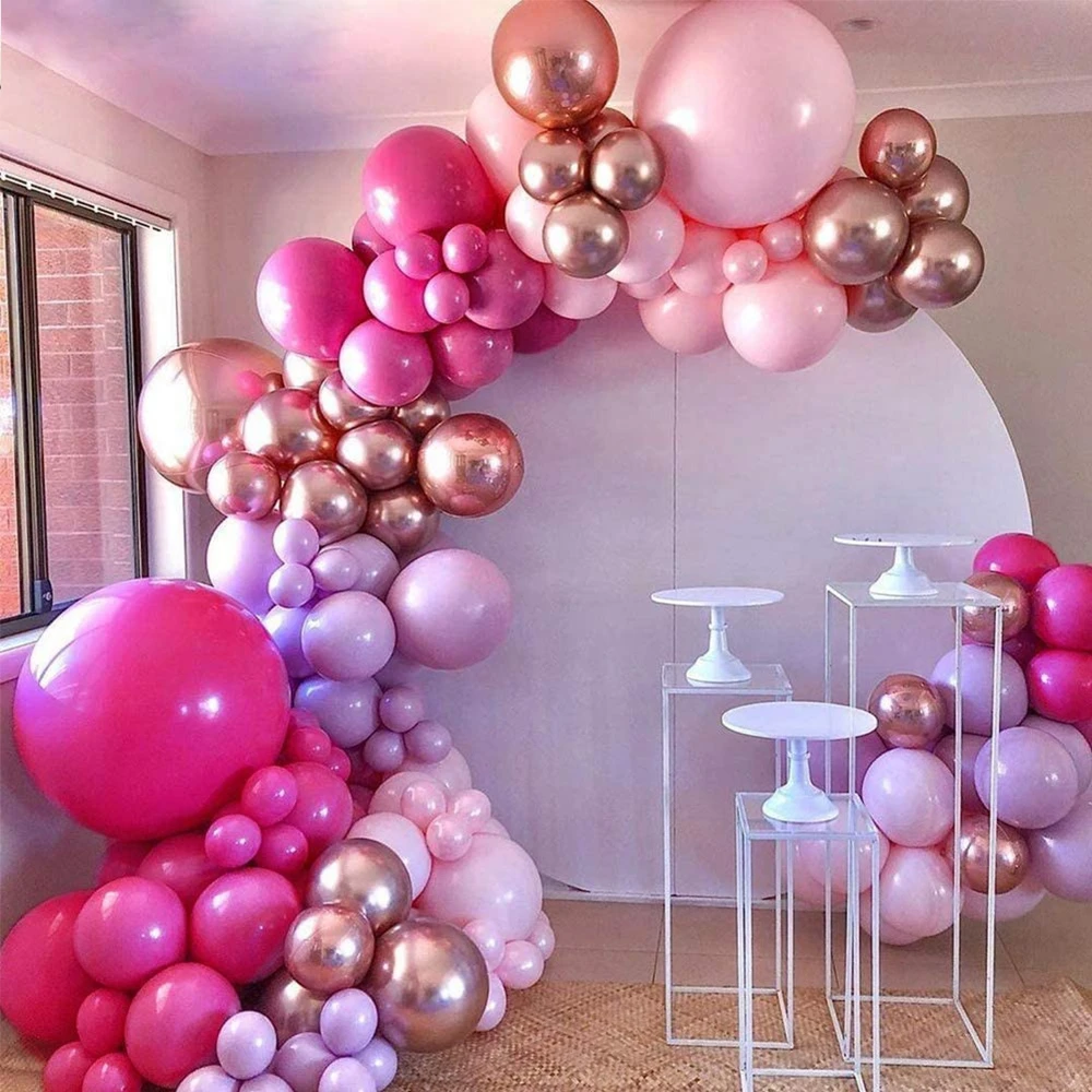Hot Pink Chrome Rose Gold  Balloon Arch Garland Wedding Birthyday Baby Shower Party Background Decor Globos Kids Toys