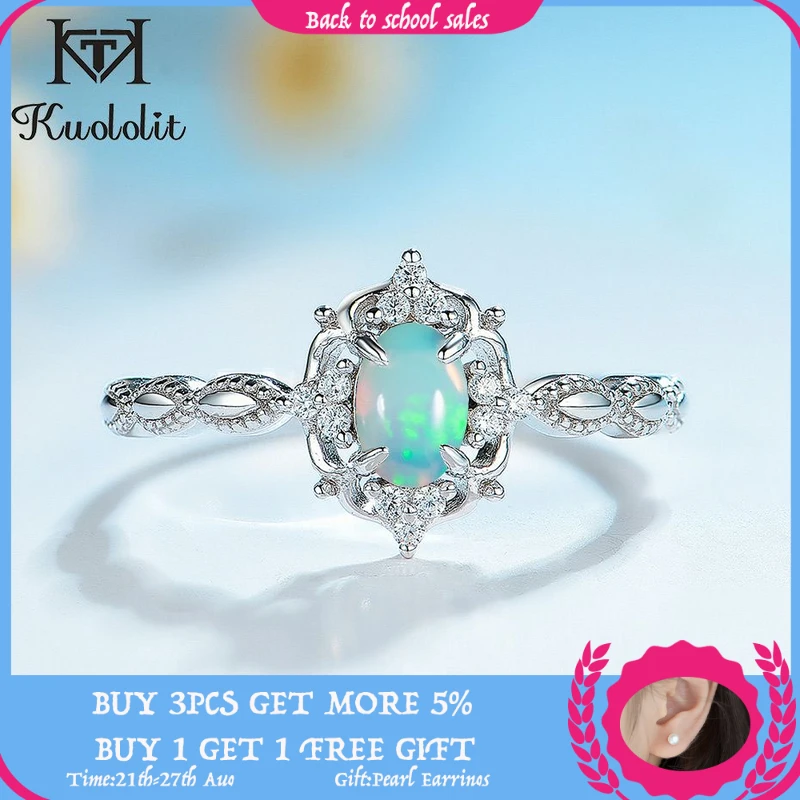 Kuololit Natural Opal Gemstone Rings for Women 925 Sterling Silver Fire Stone Size 10 Ring Wedding Engagement Gift Fine Jewelry