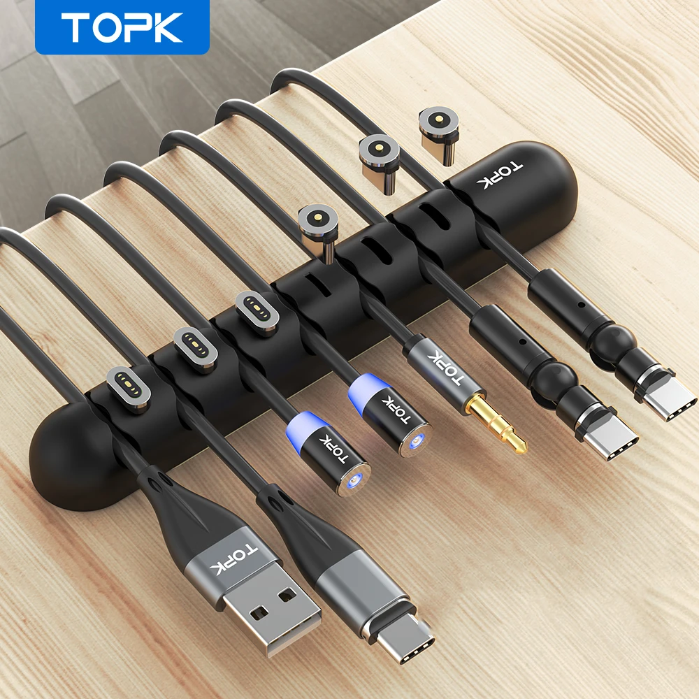 TOPK L35 Cable Organizer & Magnetic Plug Box Silicone USB Cable Winder Flexible Cable Management Clips for Mouse Earphone Holder