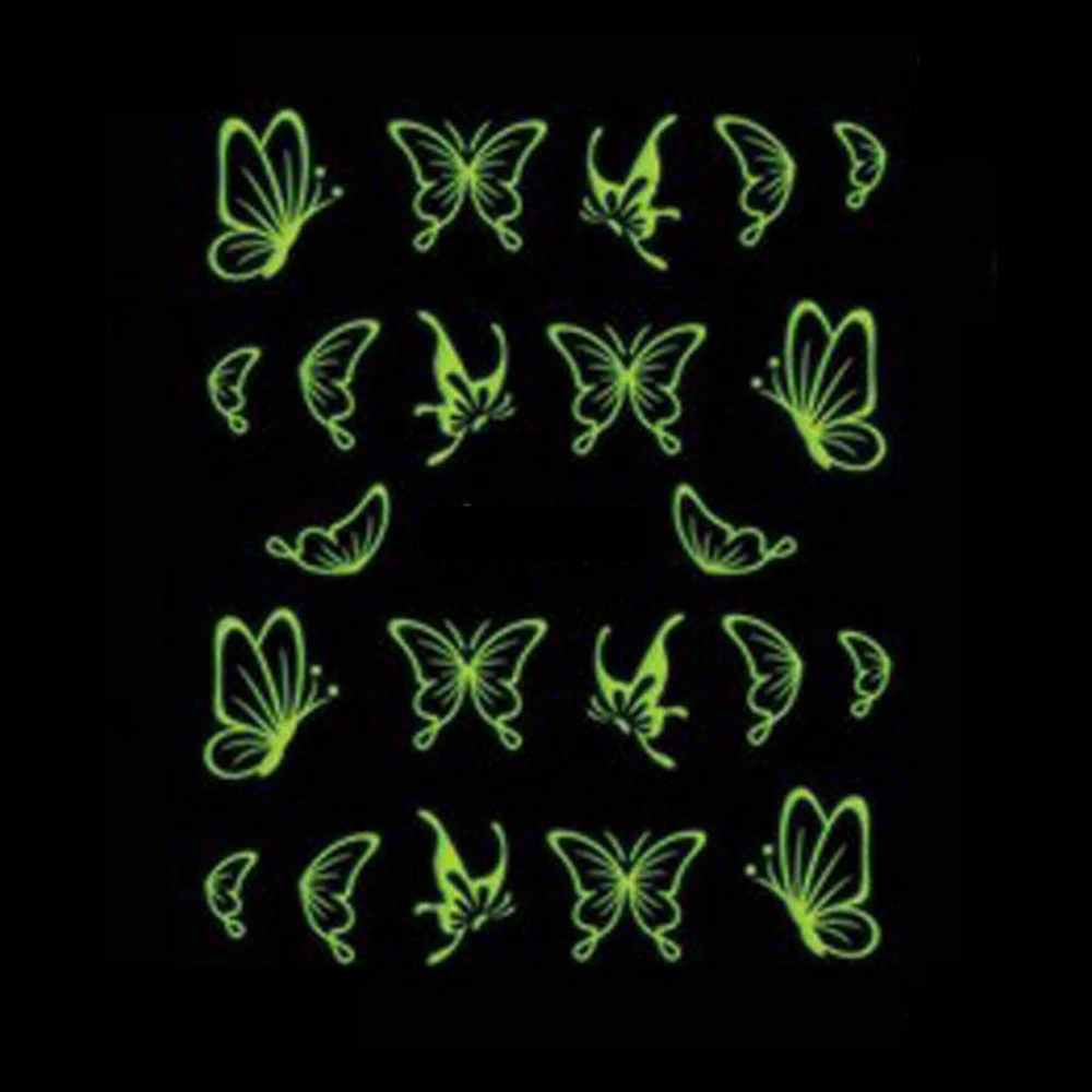 1 sheet Glow in the Dark Lovely Nail Art Water Transfer Stickers Decals Decoration Butterfly Design Luminous Decorations SADG007