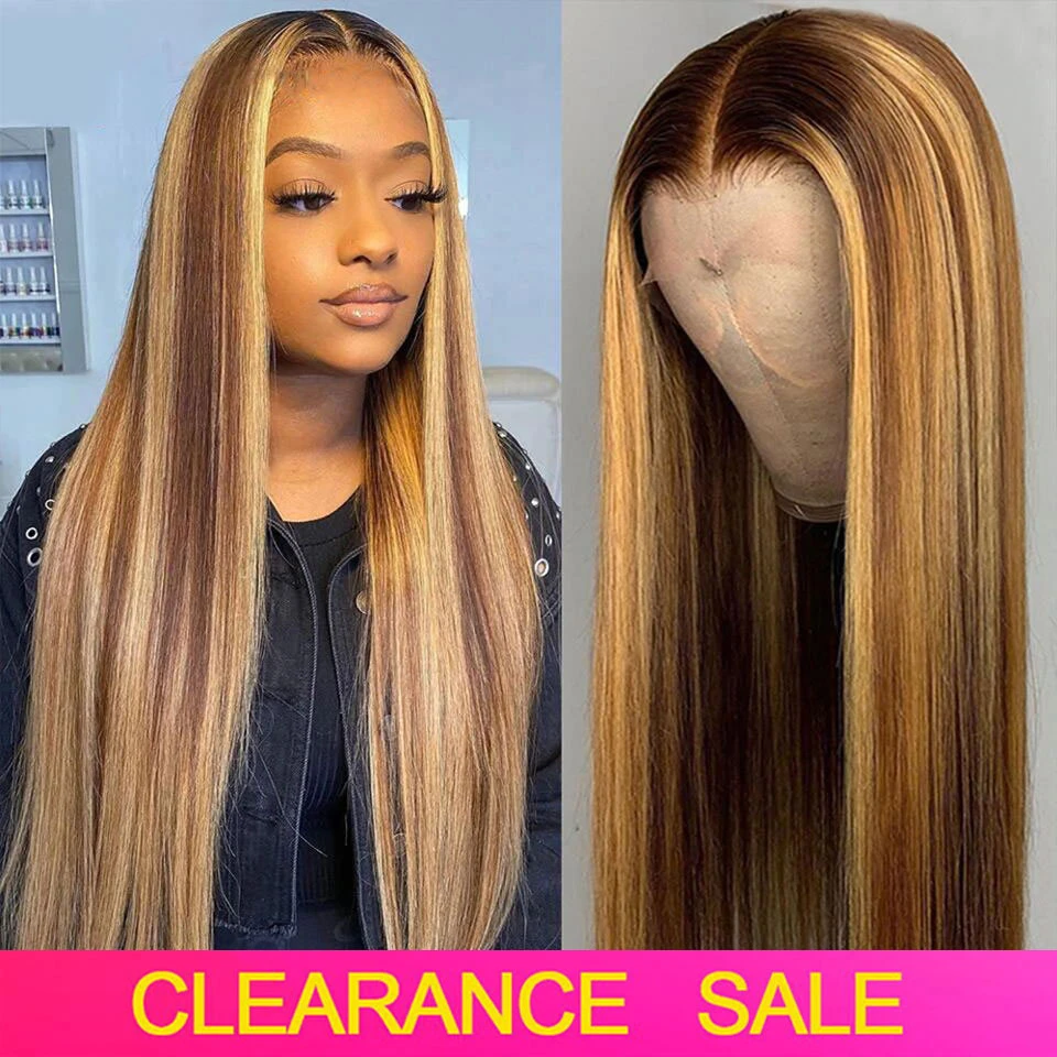 32 30 Inch Straight Lace Front Wig Highlight Wig Human Hair Colored Ombre Lace Front Human Hair Wigs T part HD Lace Frontal Wig