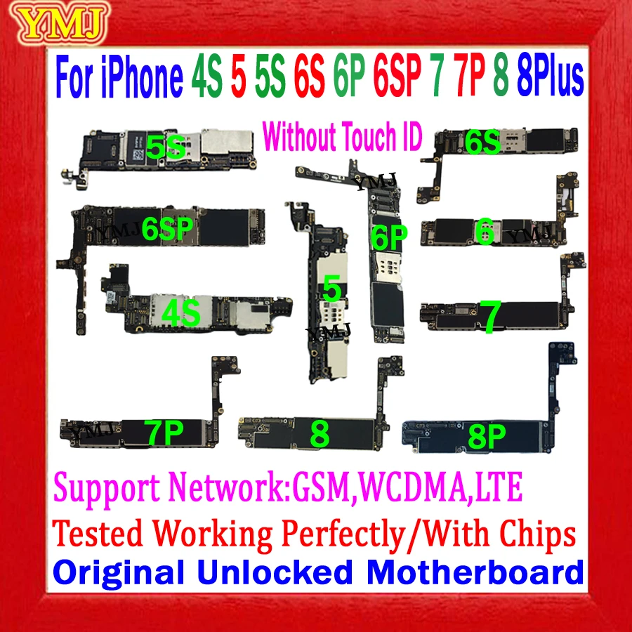 For iphone 4 4S 5 5S 6 6s 7 plus 8Plus Motherboard With IOS system & Free icloud logic board 100% Original Unlocked good  tested