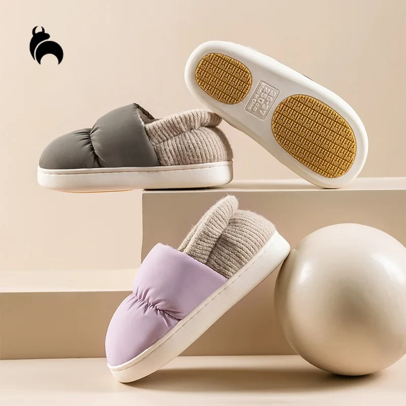 Mo Dou 2021 New Warm Winter Slippers Plush Flat Waterproof Women Shoes Couples Home Indoor Outdoor Soft Cozy Quality EVA Design