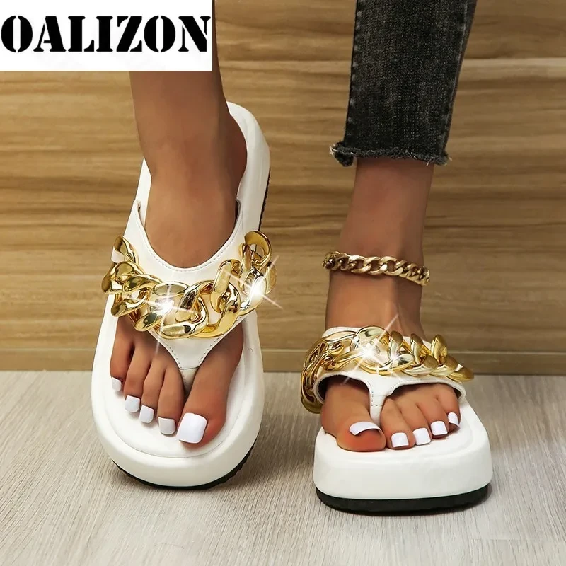 Women Summer Newest Fashion Chain Flip-flops Sandal Slippers Shoes Woman Flat Platform Sandals Casual Flat Slippers Slides Shoes