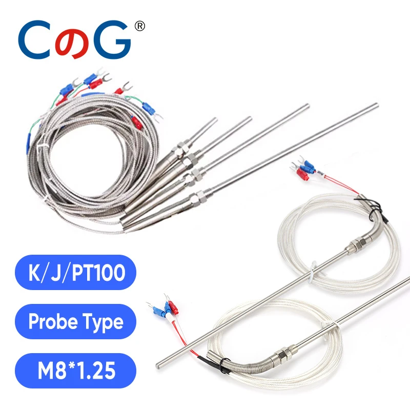 0-800 degree M8 1m 2m 3m 5m K J PT100 Type 50mm 150mm 100mm 200mm Probe Screw Thread Cable Thermocouple Oven Temperature Sensor