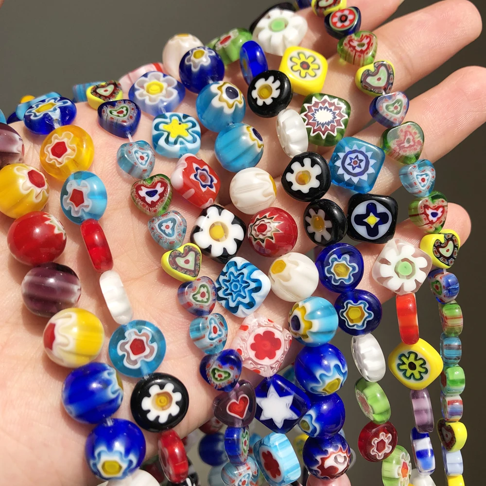 Fashion Mixed Square Millefiori Flower Lampwork Glass Beads For Jewelry Making Necklace Bracelet DIY Accessories 6 8 10mm
