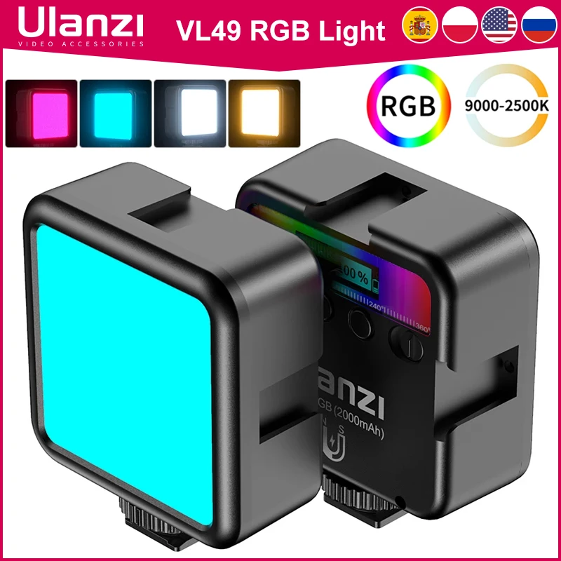 Ulanzi VL49 Mini RGB LED Video Light 2700K-9000K On Camera Fill Light Photography Lighting Pocket Live Tiktok Vlog Light lamp