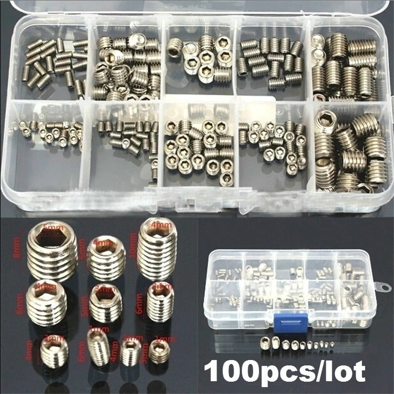 100PCS M3 M4 M5 M6 M8 Allen Head Hex Socket Set Screw Carpenter's Small Screw Furniture Wooden Box Hardware Accessories