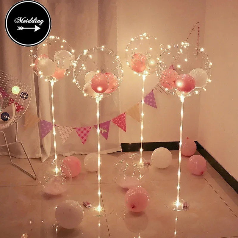 Birthday Party Decor LED Balloon Column Stand With Base Transparent Foil Balloon Christmas Wedding Decor Home Decor Accessories