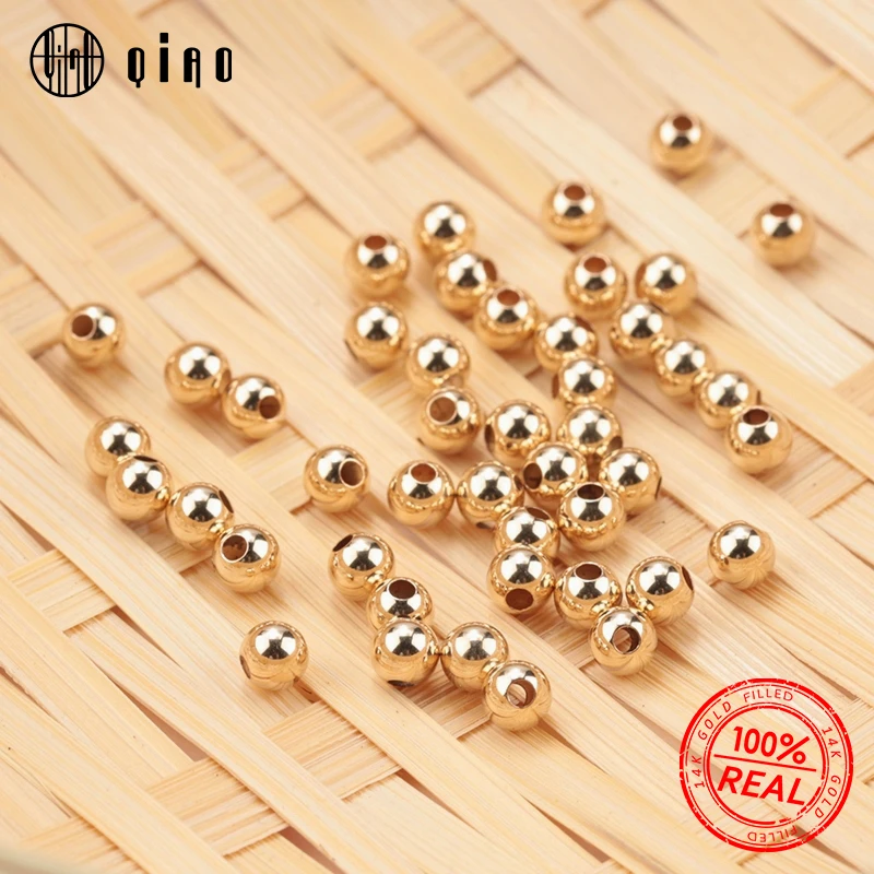 Wholesale 100PCS 2-4MM 14K Gold beads round smooth jewelry beads for bracelet&necklace making 14K Gold jewelry Findings