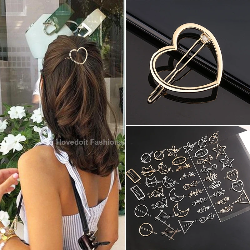 Fashion Metal Love Heart Hair Clip Elegant Star Round Barrette for Women Girls Sweet Hairpins Barrettes Hair Accessories