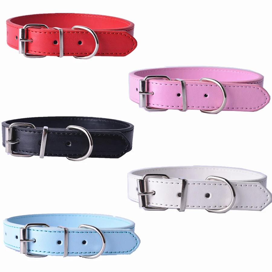 Black Red Pink Pu Dog Leather Collar Puppy Collar Small Dog Collar Adjustable Buckle Blue White Rose Purple Colors 4Sizes