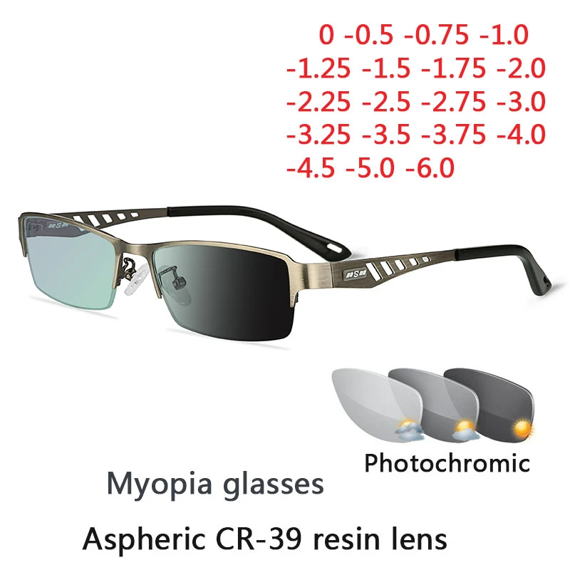 Photochromic Eye Glasses Men Women Myopia Eyeglasses Finished Glasses Students Short Sight Eyewear 0 -0.5 -1 -1.25 -1.5 -1.75 -2