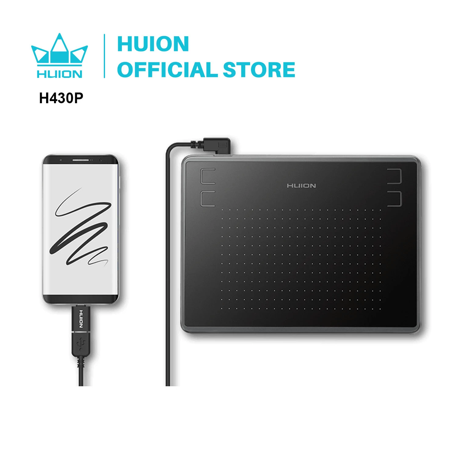 HUION H430P Graphics Drawing Digital Tablets Signature Pen Tablet OSU Game Tablet with Battery-Free Stylus Pen
