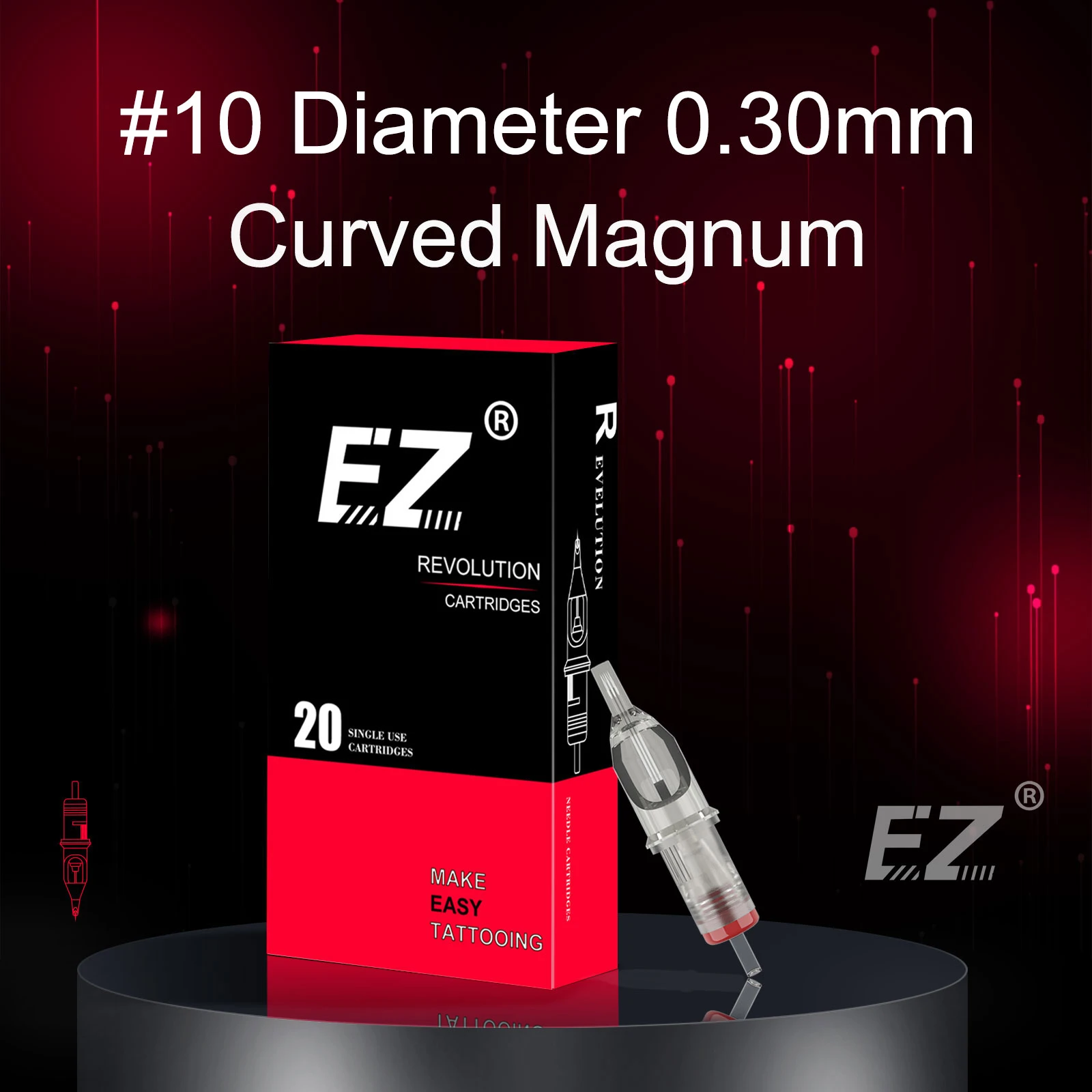 EZ Revolution Tattoo Needle Cartridge Curved (Round) Magnum  #10 (0.30mm) for Cartridge Tattoo Machines and grips 20pcs/lot