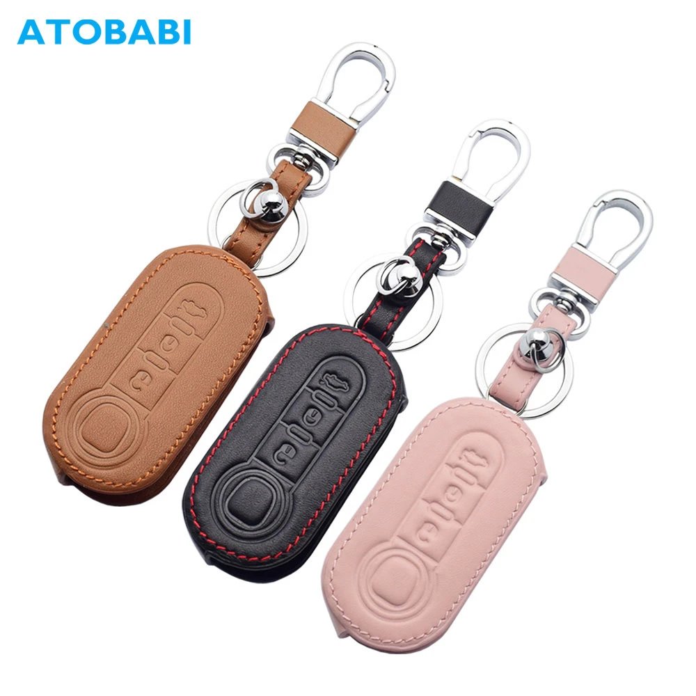 Leather Car Key Case 3 Buttons Folding Remote Control Protect Cover For Fiat 500 500C 500L 500X Brava Ducato Fiorino Panda Stilo