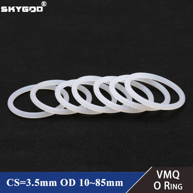 10pc VMQ White Silicone O Ring Gasket CS 3.5mm OD 12~ 85mm Food Grade  silicone rings  o-rings  rubber ring gaskets