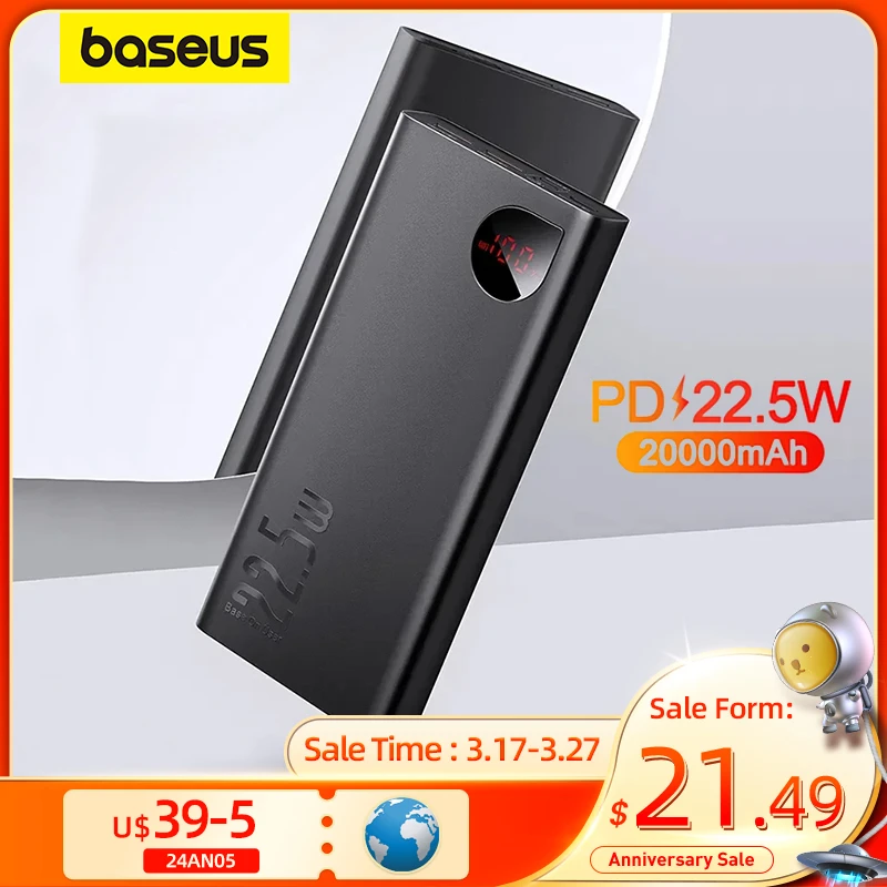 Baseus Power Bank 20000mAh Portable External Battery Charger 20000 mAh Powerbank PD Fast Charge For iPhone 12 Xiaomi Poverbank